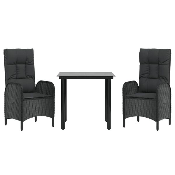 vidaXL Ensemble &agrave; manger de jardin avec coussins 3 pcs Noir
