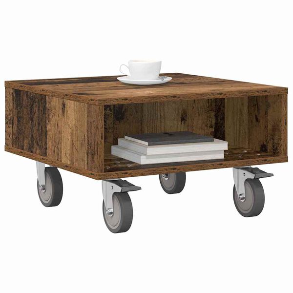 vidaXL Table d'appoint avec roues Bois ancien 50,5 x 50 x 30 cm