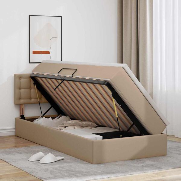 vidaXL Lit avec rangement et matelas Cappuccino 90 x 200 cm