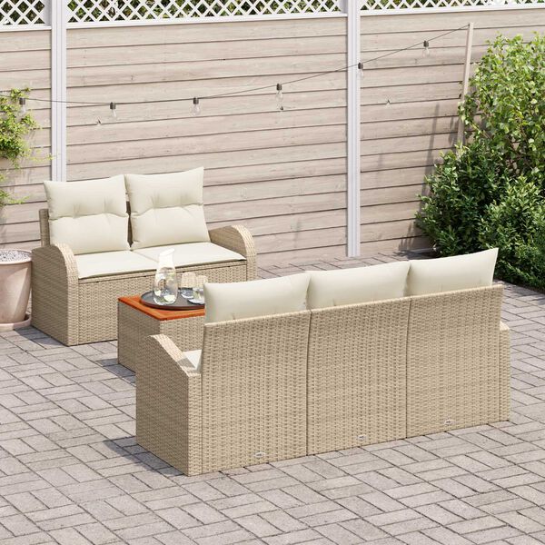 vidaXL Ensemble de canapé de jardin avec coussin 6 pcs Beige polyrotin