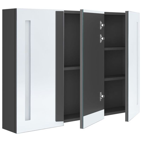 vidaXL Armoire de salle de bain &agrave; miroir LED 89x14x62 cm Gris