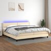 vidaXL Sommier &agrave; lattes de lit et matelas et LED Cr&egrave;me 200x200cm Tissu