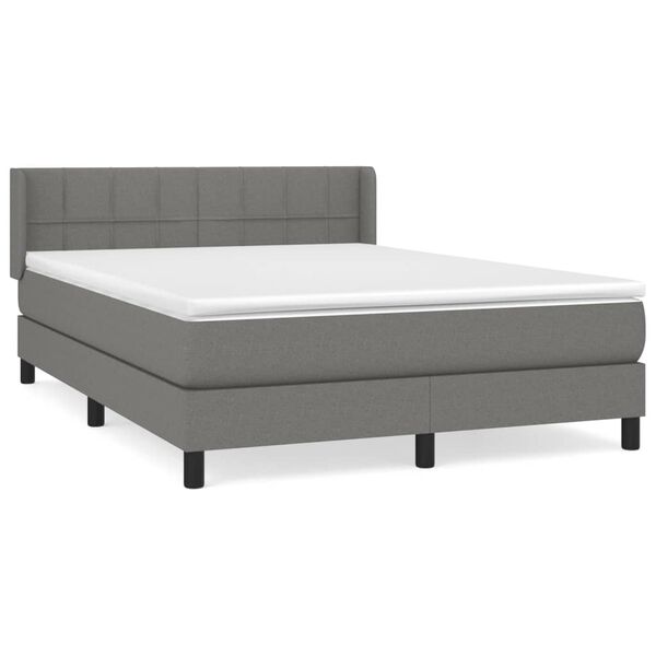 vidaXL Sommier &agrave; lattes de lit avec matelas Gris fonc&eacute; 140x190cm Tissu