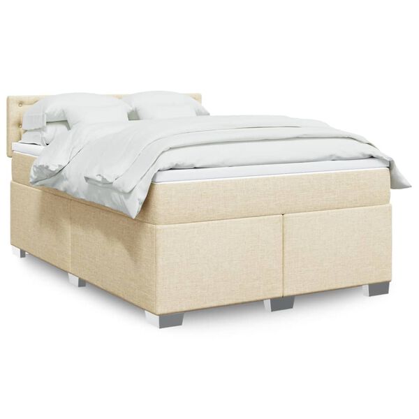 vidaXL Sommier &agrave; lattes de lit avec matelas Cr&egrave;me 160x200 cm Tissu