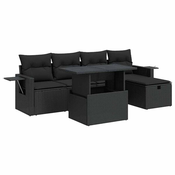 vidaXL Salon de jardin 6 pcs avec coussins noir r&eacute;sine tress&eacute;e
