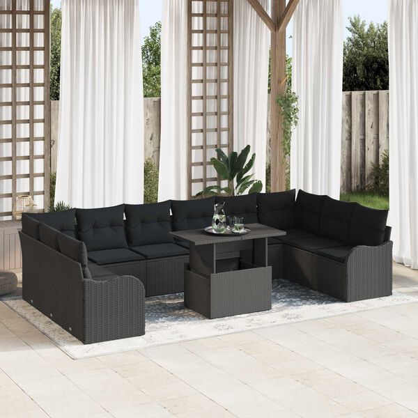 vidaXL Ensemble de canap&eacute; de jardin 11 pcs Noir Poly Rattan