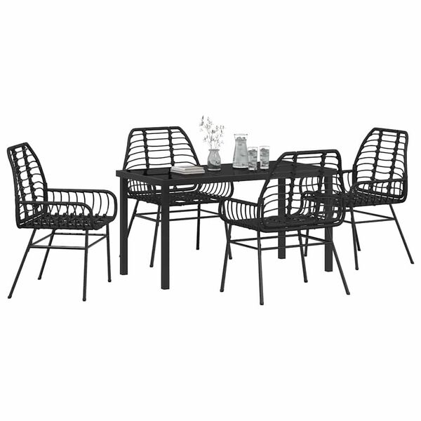 vidaXL Ensemble de salle &agrave; manger pour jardin 5 pcs Noir polyrotin