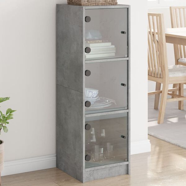 vidaXL Buffet avec portes en verre gris b&eacute;ton 35x37x109 cm
