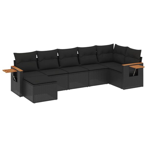 vidaXL Salon de jardin 7 pcs avec coussins noir r&eacute;sine tress&eacute;e
