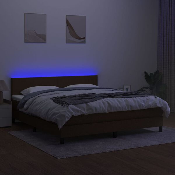 vidaXL Sommier &agrave; lattes de lit matelas et LED Marron fonc&eacute; 180x200cm