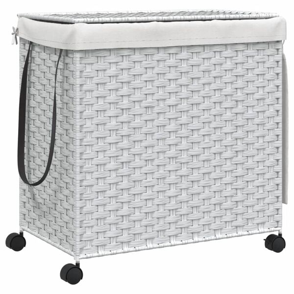 vidaXL Panier &agrave; linge avec roulettes blanc 60x35x60,5cm r&eacute;sine tress&eacute;e