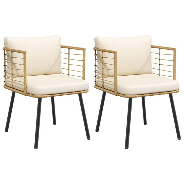 vidaXL Chaises de jardin lot de 2 avec coussins naturel r&eacute;sine tress&eacute;e