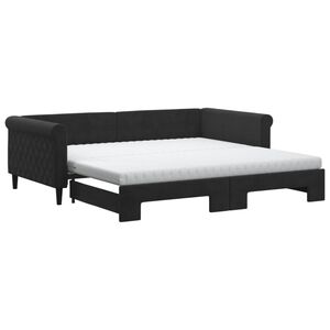 vidaXL Lit de jour avec lit gigogne et matelas noir 100x200 cm velours