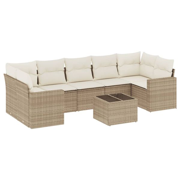 vidaXL Salon de jardin avec coussins 8 pcs beige r&eacute;sine tress&eacute;e