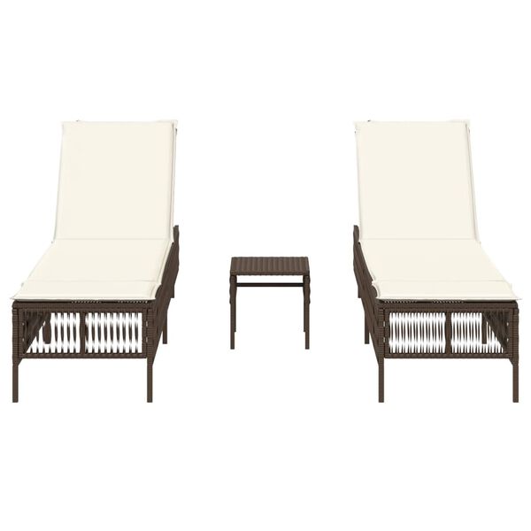 vidaXL Chaises longues lot de 2 avec table marron r&eacute;sine tress&eacute;e