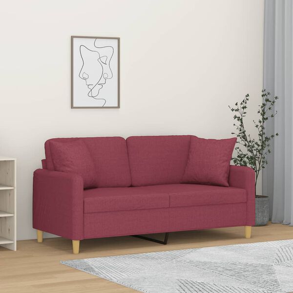 vidaXL Canap&eacute; 2 places avec oreillers bordeaux 140 cm tissu