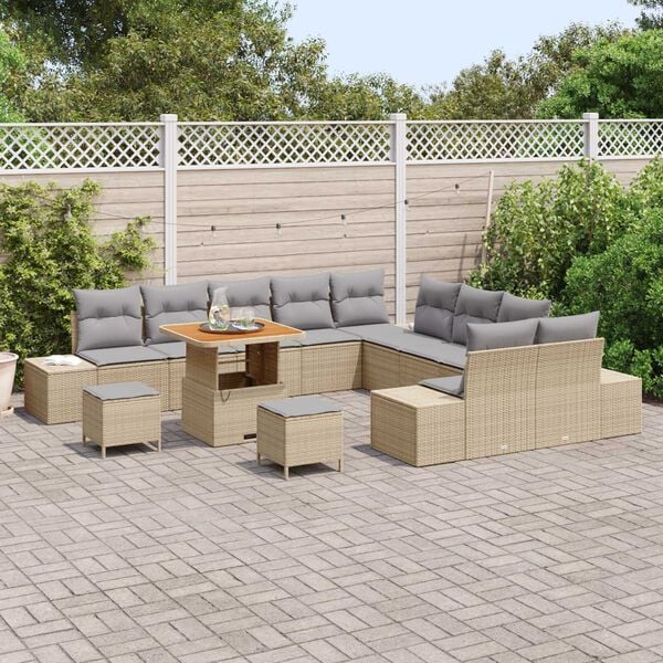 vidaXL Ensemble de canapé de jardin 13 pcs Beige polyrotin