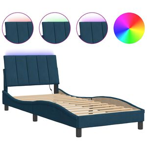 vidaXL Cadre de lit avec LED sans matelas Hanko bleu 80x200 cm velours