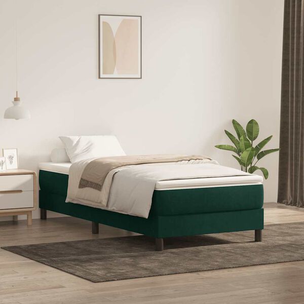 vidaXL Sommier &agrave; lattes de lit et matelas vert fonc&eacute; 90x220 cm velours