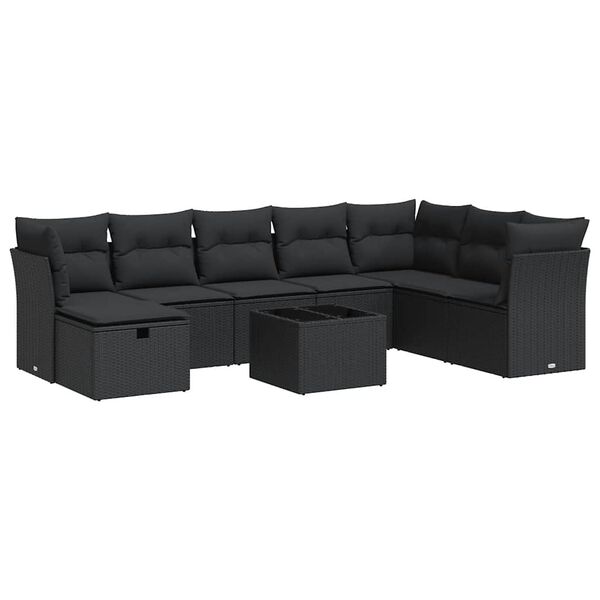 vidaXL Salon de jardin 9 pcs avec coussins noir r&eacute;sine tress&eacute;e