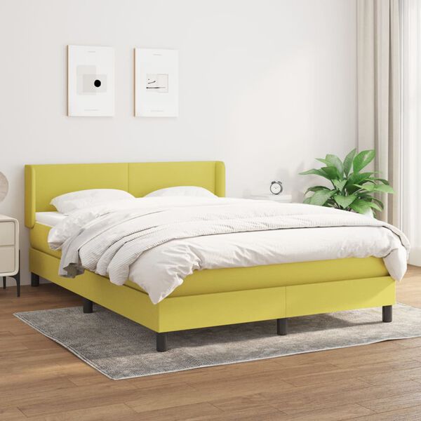 vidaXL Sommier &agrave; lattes de lit avec matelas Vert 140x190 cm Tissu