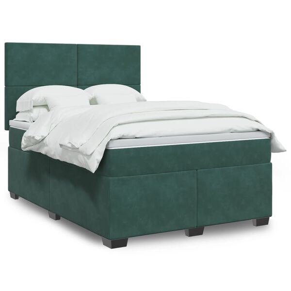 vidaXL Sommier &agrave; lattes de lit et matelas Vert fonc&eacute; 140x190cm Velours
