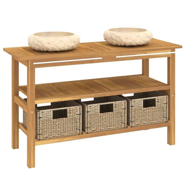 vidaXL Armoire de salle de bain et lavabos en marbre crème Teck massif