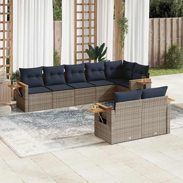 vidaXL Salon de jardin 8 pcs avec coussins gris r&eacute;sine tress&eacute;e