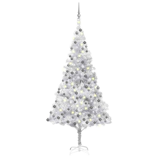 vidaXL Arbre de No&euml;l artificiel pr&eacute;-&eacute;clair&eacute;/boules argent&eacute; 210 cm PET