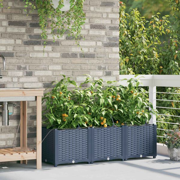 vidaXL Cache-pot de jardin 3 pcs Gris 120 x 40 x 37,5 cm Plastique