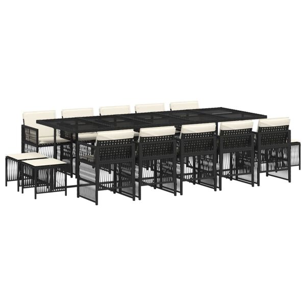vidaXL Ensemble &agrave; manger de jardin 15 pcs coussins noir r&eacute;sine tress&eacute;e