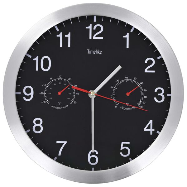 vidaXL Horloge murale &agrave; quartz Hygrom&egrave;tre et thermom&egrave;tre 30 cm Noir