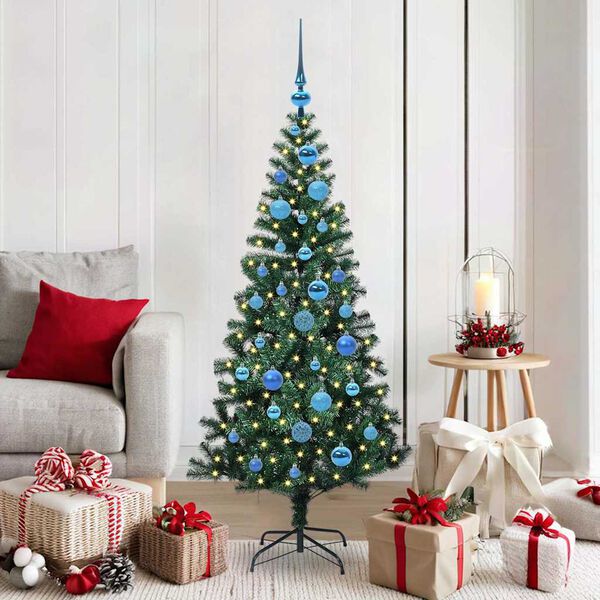 vidaXL Sapin de No&euml;l artificiel pr&eacute;-&eacute;clair&eacute; Vert 150 cm PVC et m&eacute;tal