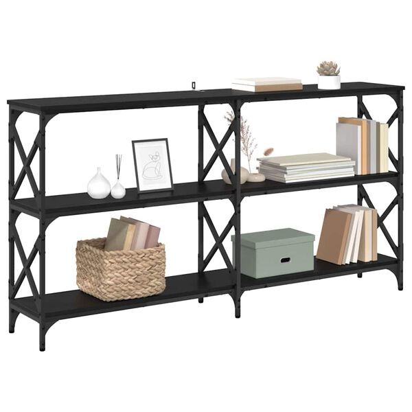 vidaXL Table console Ch&ecirc;ne noir 156 x 28 x 80,5 cm Bois d'ing&eacute;nierie