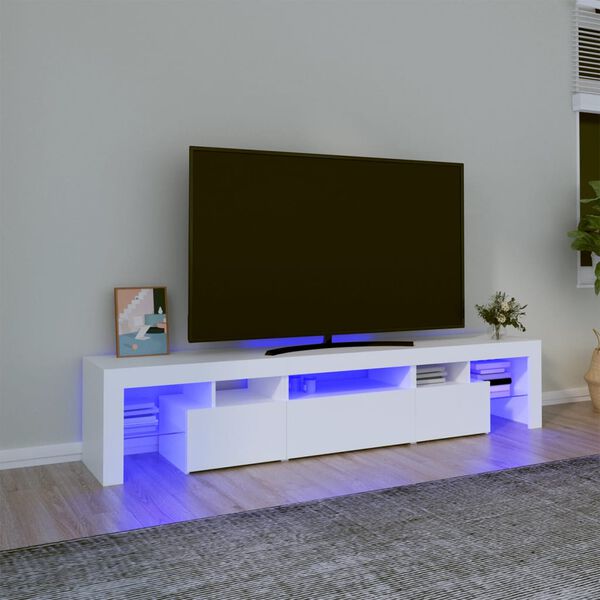 vidaXL Meuble TV avec lumi&egrave;res LED Blanc 200x36,5x40 cm
