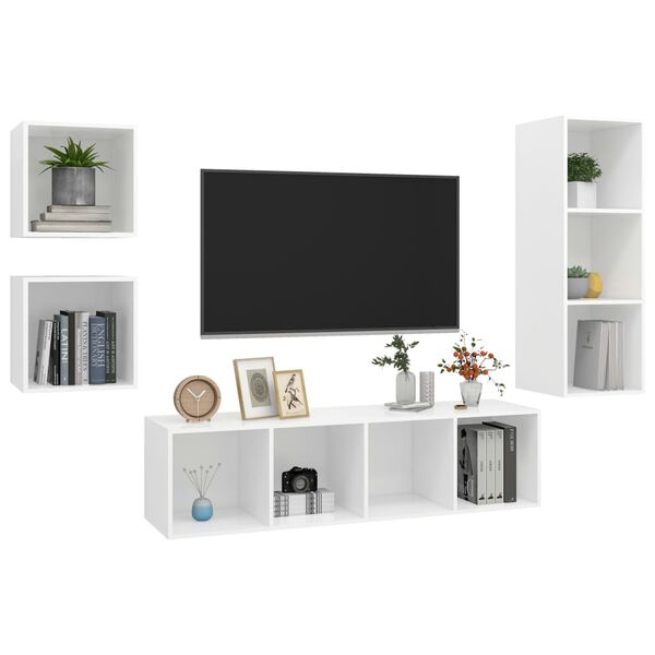 vidaXL Ensemble de meuble TV 4 pcs Blanc Bois d'ingénierie