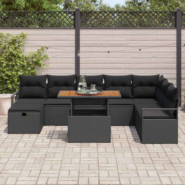 vidaXL Ensemble de canap&eacute; de jardin 9 pcs Noir polyrotin