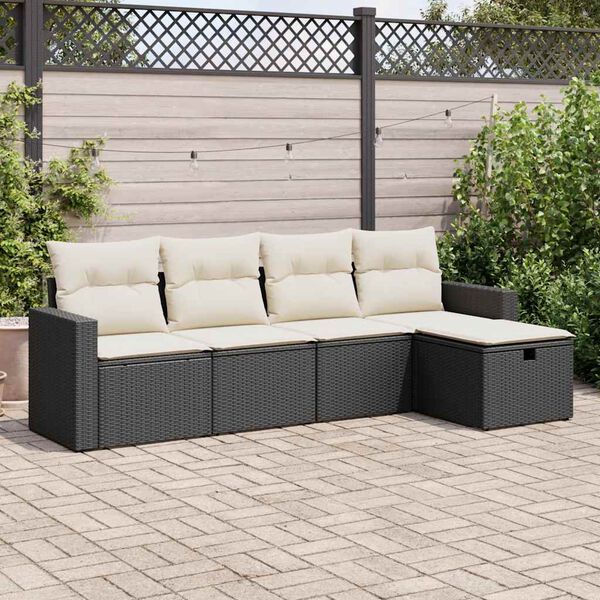 vidaXL Salon de jardin 5 pcs avec coussins noir r&eacute;sine tress&eacute;e