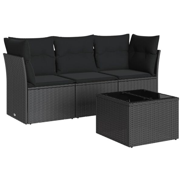 vidaXL Salon de jardin 4 pcs avec coussins noir r&eacute;sine tress&eacute;e