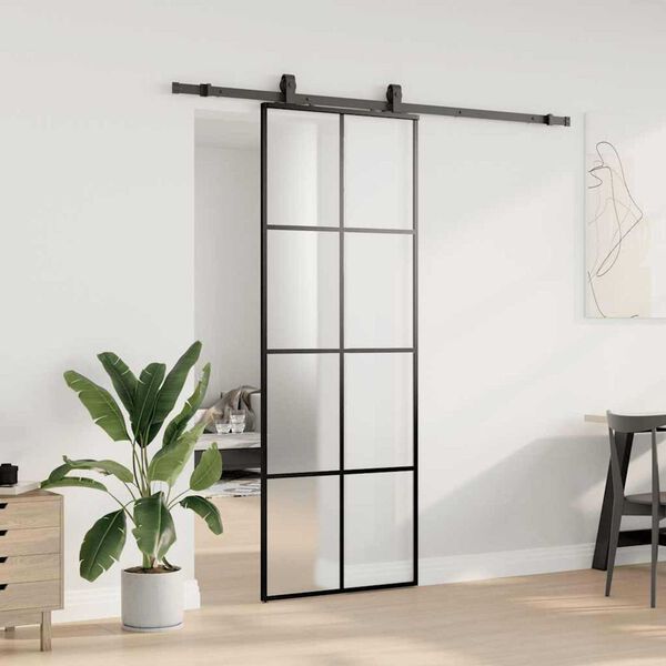 vidaXL Porte coulissante kit de quincaillerie noir 76x205 cm verre ESG