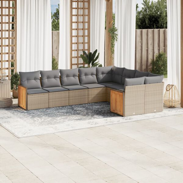 vidaXL Salon de jardin avec coussins 9 pcs beige r&eacute;sine tress&eacute;e