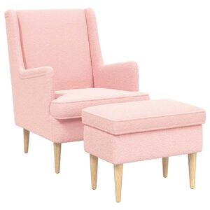 vidaXL Fauteuil avec pouf 2 pc Rose Boucl&eacute;