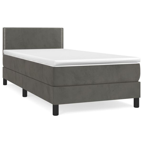 vidaXL Sommier &agrave; lattes de lit et matelas Gris fonc&eacute; 80x200 cm Velours