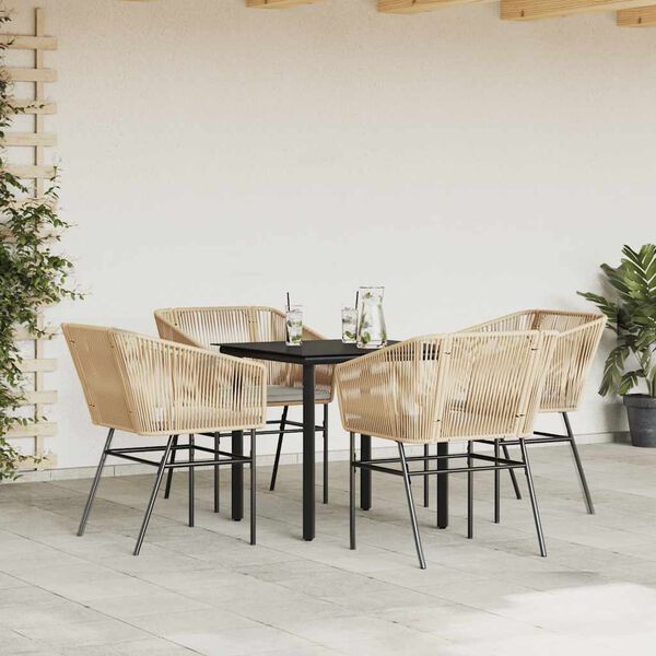 vidaXL Ensemble &agrave; manger jardin coussins 5pcs marron poly rotin verre