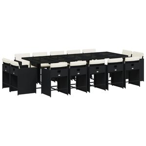 vidaXL Ensemble &agrave; manger de jardin 15 pcs coussins noir r&eacute;sine tress&eacute;e