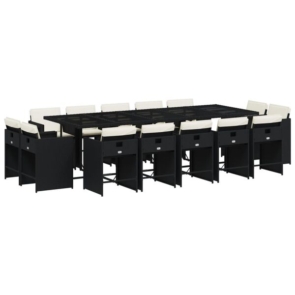 vidaXL Ensemble &agrave; manger de jardin 15 pcs coussins noir r&eacute;sine tress&eacute;e