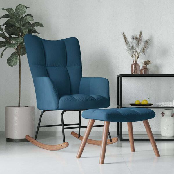vidaXL Chaise &agrave; bascule avec tabouret en velours bleu