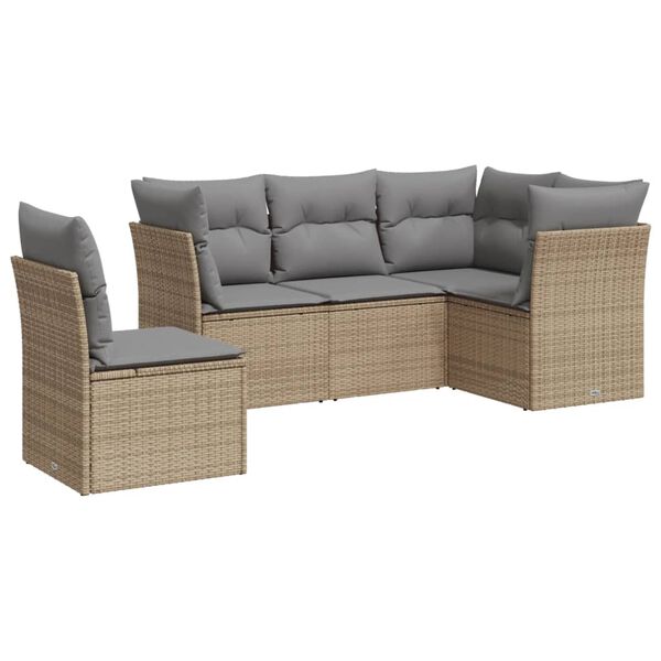 vidaXL Salon de jardin avec coussins 5 pcs beige r&eacute;sine tress&eacute;e