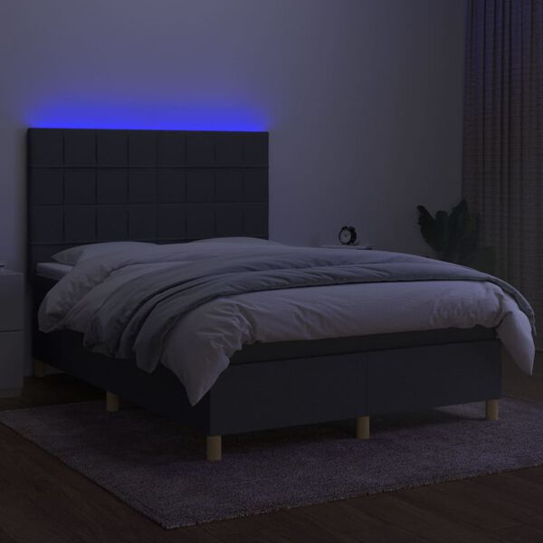 vidaXL Sommier &agrave; lattes de lit et matelas et LED Gris fonc&eacute; 140x200 cm