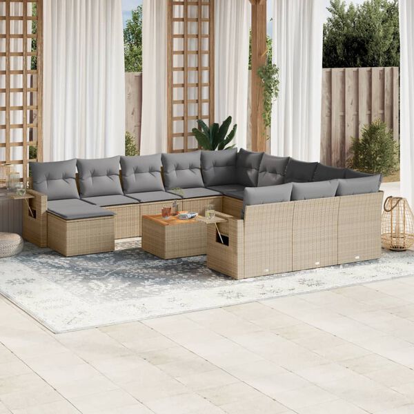 vidaXL Salon de jardin avec coussins 13 pcs beige r&eacute;sine tress&eacute;e